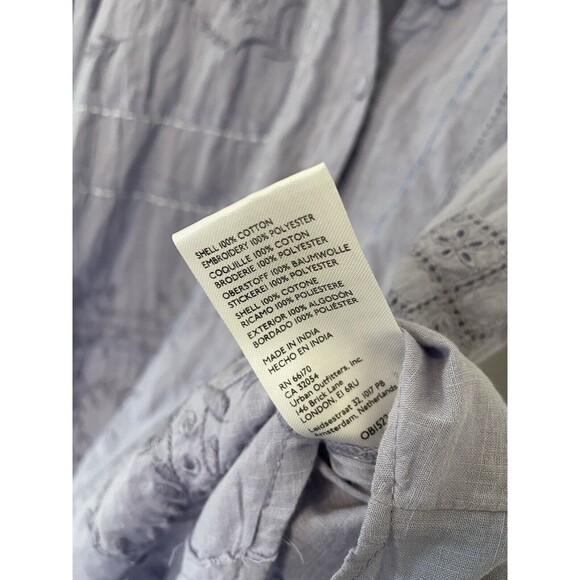 Anthropologie Button Down Embroidered Floral Shirt Cotton Western Boho Blue XXS - Picture 12 of 14